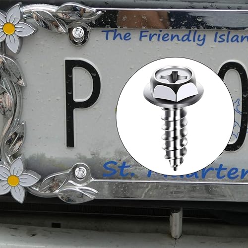 Miniatura 5 de BBTO 50 tornillos inoxidables para placa de matrícula, tornillos de acero inoxidable para marcos de matrícula, tornillos para fijar marcos y