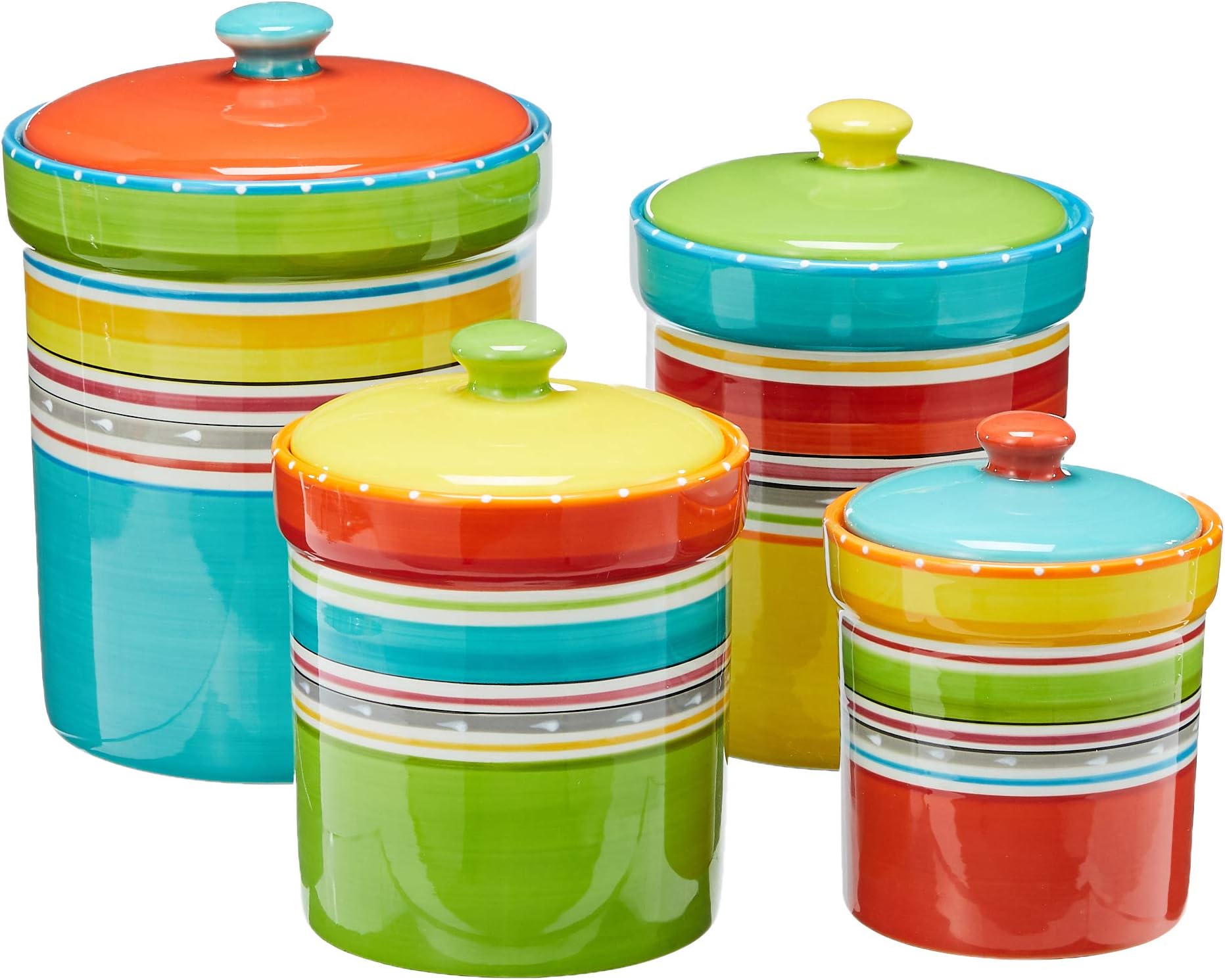 Mariachi 4-Piece Ceramic Kitchen Canister Set – Airtight Colorful Striped Storage Jars with Lids, 24 to 128 oz for Flour, Sugar, Coffee, Snacks & Pantry Organization, Fiesta-Inspired Décor