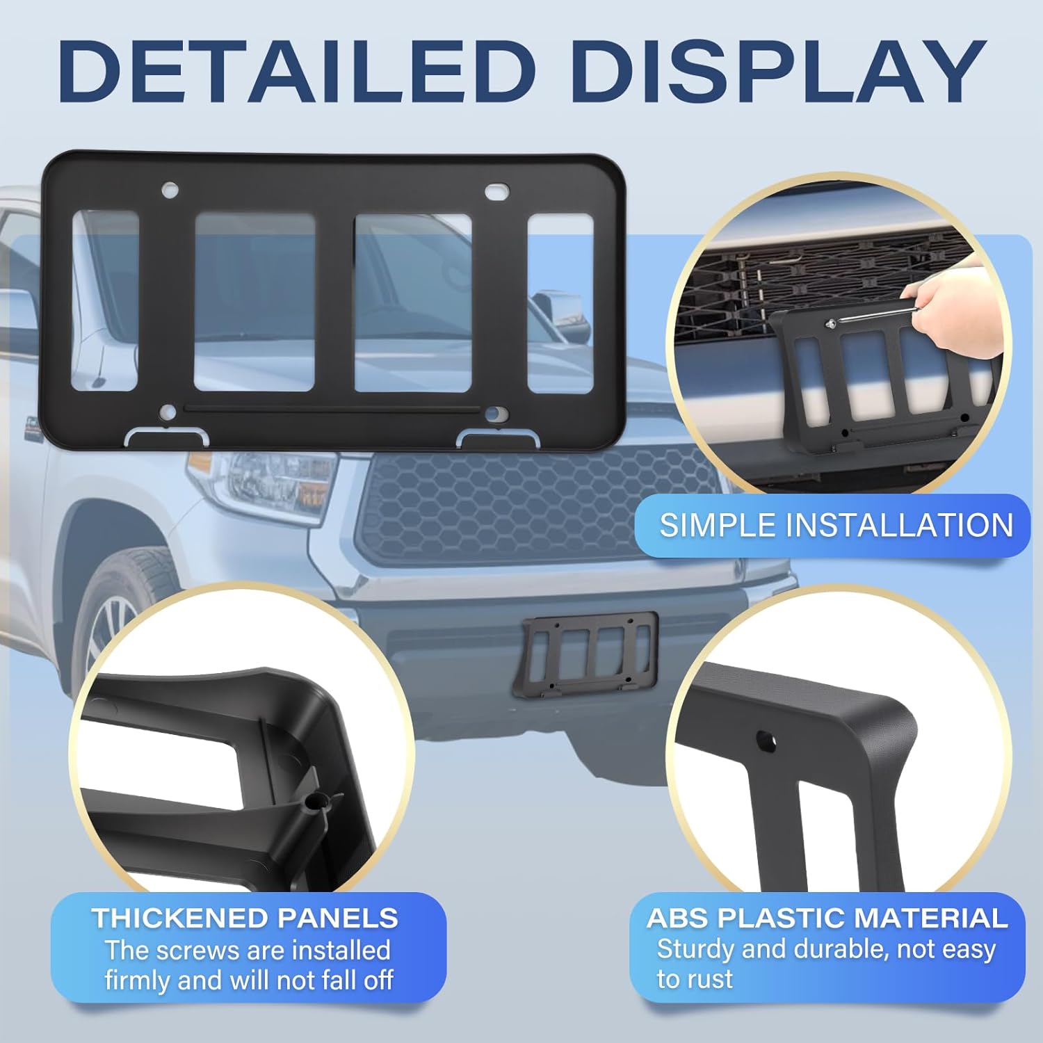 Black License Plate Frame Holder Compatible with Toyota OEM 2007-13 Tundra, ABS Front License Plate Mount Bracket(1 Pack), Rust & Weather Proof, Including Screws