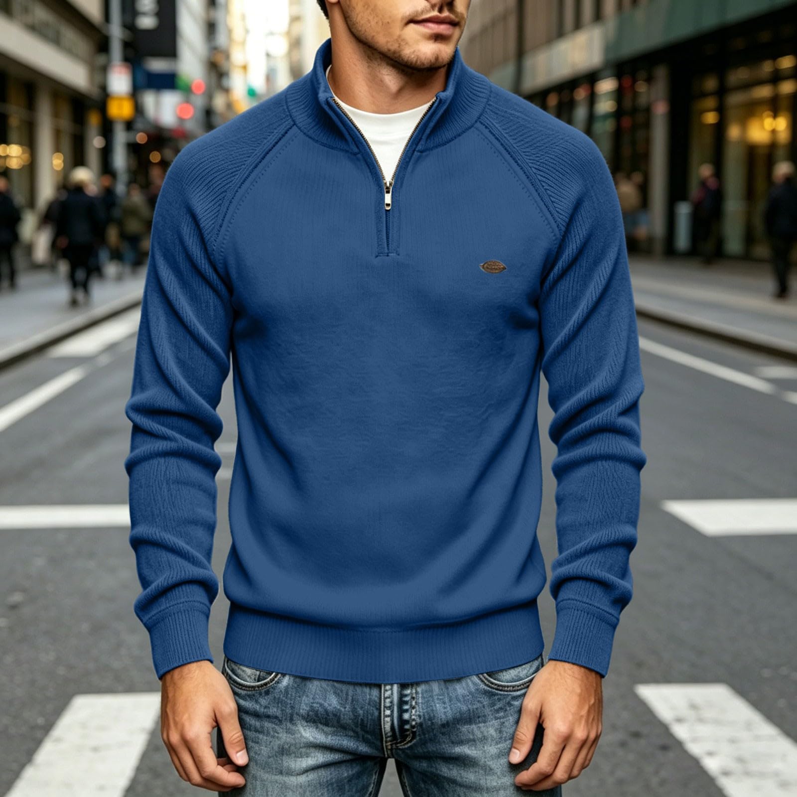 Sweat Col Camionneur Homme Manches Longues Coupe Ajustée Confortable