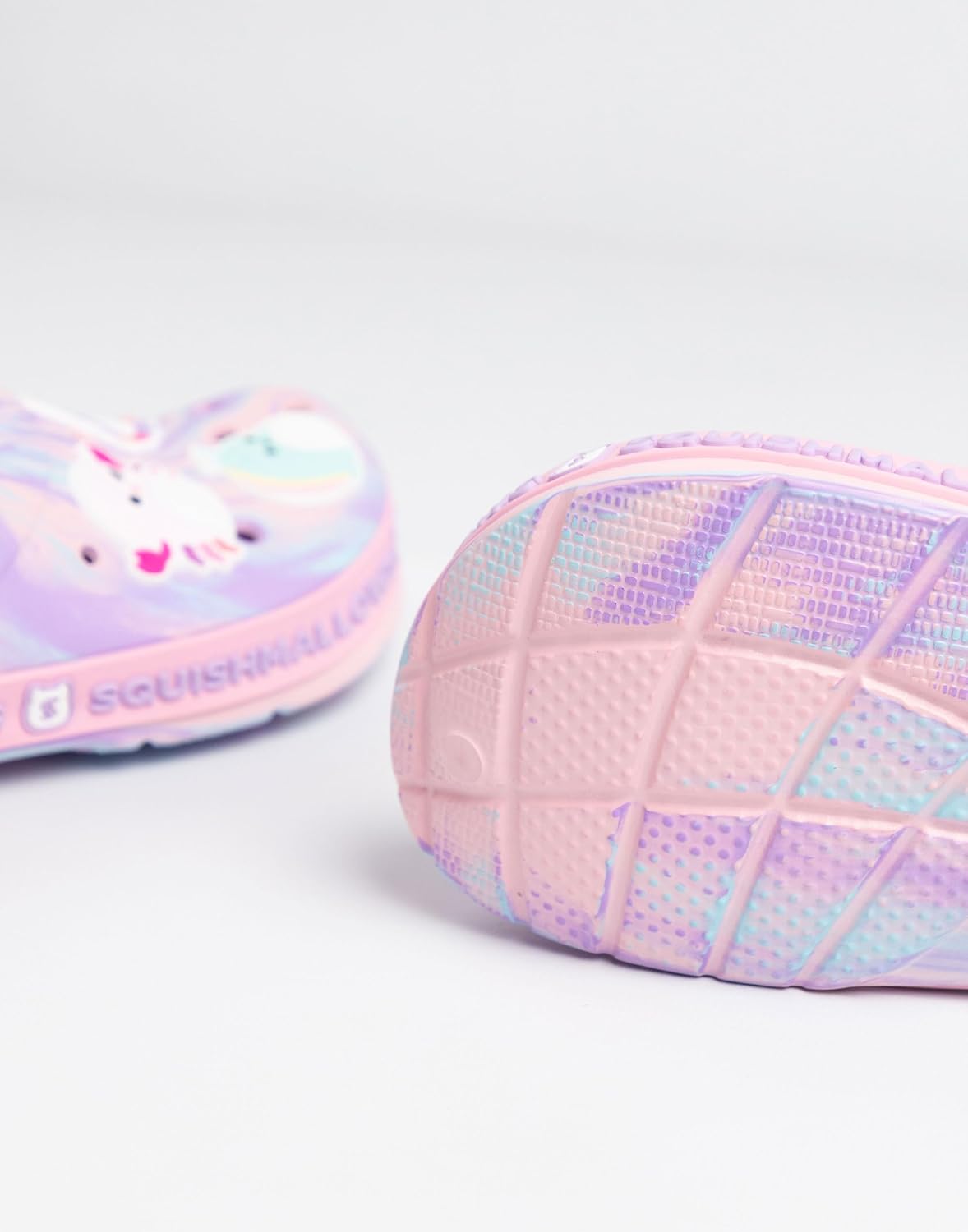 Squishmallows Girls Pink Multi-Character Clogs | Ventilation Holes & Back Heel Strap | Marble with Embellished Graphics