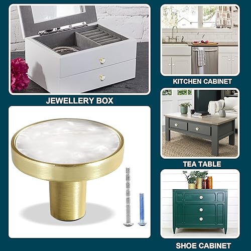 Miniatura 7 de Paquete de 4 pomos dorados para cajones de tocador, perillas redondas de latón para armario de cocina, armario, puerta, accesorios decorativos de