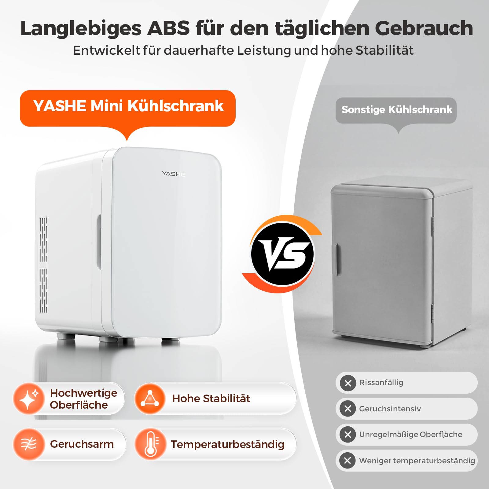 YASHE Mini-Kühlschrank 10L, kleiner Kühlschrank für 12 Dosen, AC/DC Thermoelektrischer Kühler und Wärmer, leiser Mini Kühlschrank für Hautpflege, Getränke, Schlafzimmer, Büro, Auto, Weiß