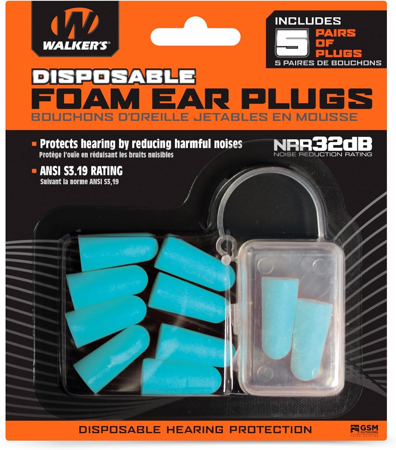 Walker's 32dB NRR Noise-Canceling ANSI S3.19 Passive Hearing Protection Range Shooting Hunting Work Soft Comfortable Adaptable Foam Earplugs - 5 Pairs, Teal