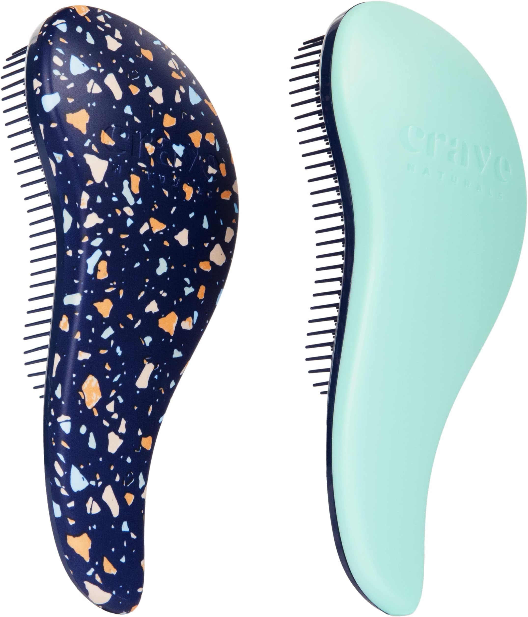 Crave Naturals Glide Thru Detangling Hair Brushes for Women - Detangler Brush for Curly or Straight, Wet or Dry Hair - Gentle on Tangles Comb - 7.5x3-Inch, Turquoise and Terrazzo (Pack of 2)
