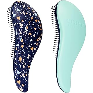 Crave Naturals Glide Thru Detangling Hair Brushes for Women - Detangler Brush for Curly or Straight, Wet or Dry Hair - Gentle on Tangles Comb - 7.5x3-Inch, Turquoise and Terrazzo (Pack of 2)
