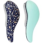 Crave Naturals Glide Thru Detangling Hair Brushes for Women - Detangler Brush for Curly or Straight, Wet or Dry Hair - Gentle on Tangles Comb - 7.5x3-Inch, Turquoise and Terrazzo (Pack of 2)