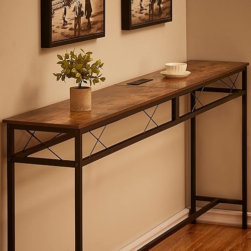 Miniatura 16 de VECELO Mesa estrecha de 39.4 pulgadas para sofá/consola con estación de carga, toma de corriente y puertos USB, para entrada, sala de estar,