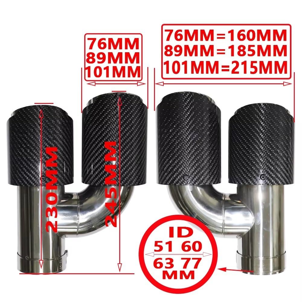 Punta Marmitta Universale Lucida Auto H Punta scarico | Silenziatori per tubi di scarico a doppia uscita a forma di ugello universale in acciaio inossidabile blu(Left 63mm-89mm)