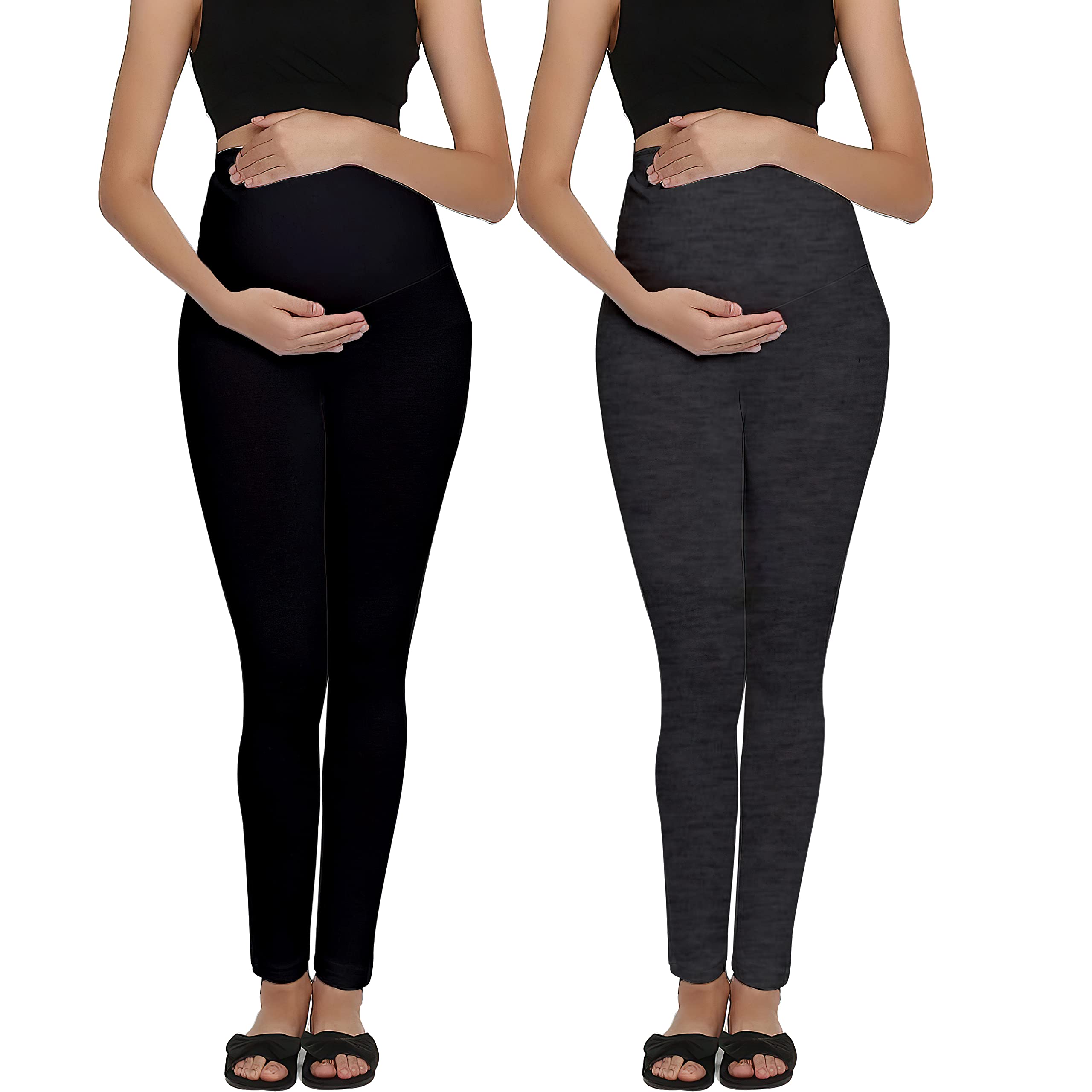 LENAM Cotton Lycra Stretchable Maternity Leggings(Pack of 2) (3XL, Black - Charcoal Melange) - Image 6 thumbnail