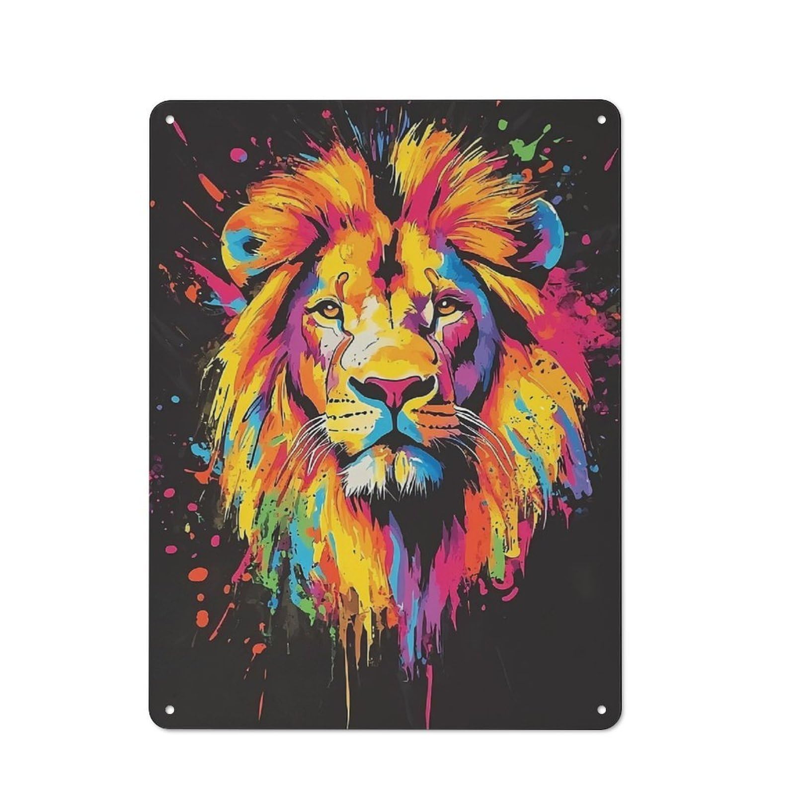 Junmoney Colorful Lion Portrait Rustic Metal Sign 40X30cm For Man Cave Or Games Room, For Vintage Wall Decor Fans, For Garage And Workshop Walls