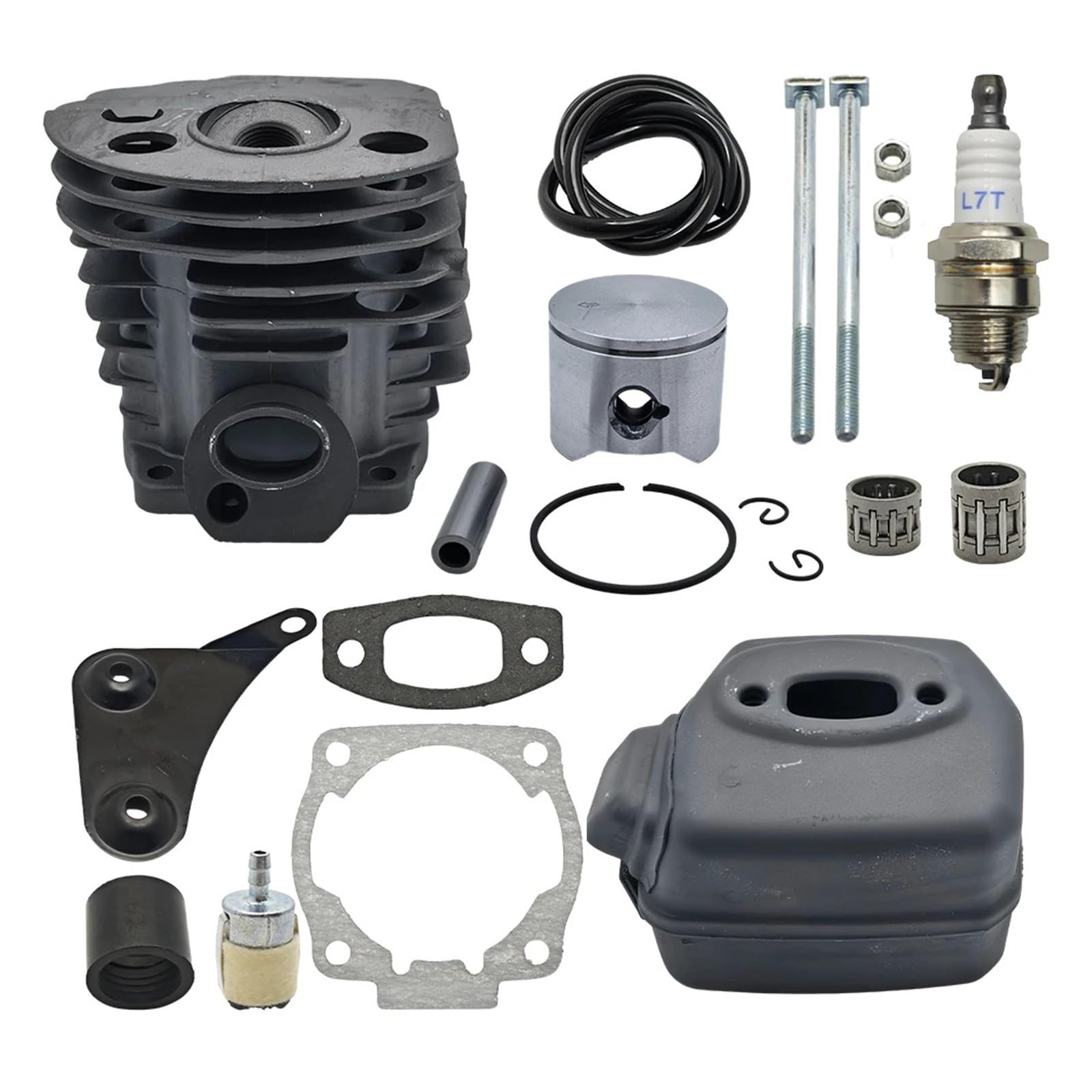 Compatible con HUSQVARNA 50 51 55, repuestos for motor de motosierra de gasolina 503168301 501766605, kit de motor de perno de soporte de silenciador de pistón de cilindro de 45 mm