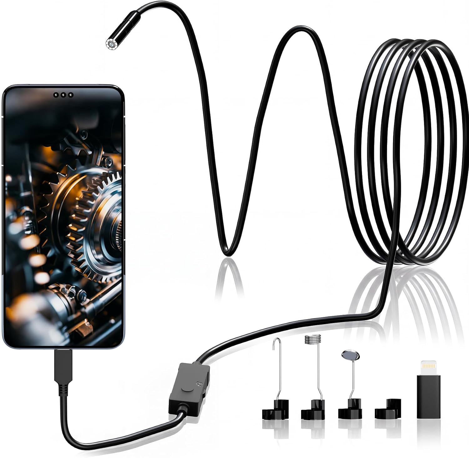 8mm Endoscope Camera with Light, 9.8FT Semi-Rigid Borescope for Phones