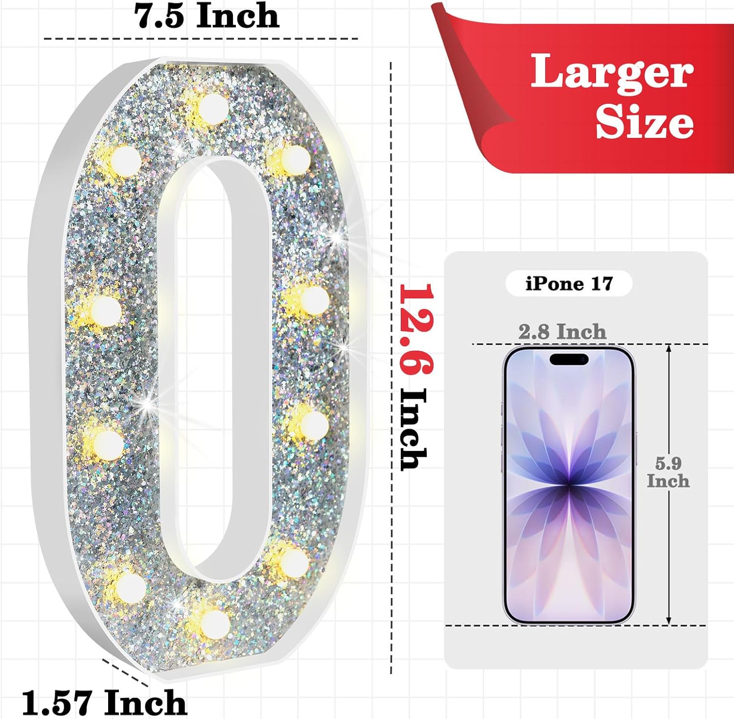 12.6 Inch Silver Marquee Light Up Numbers 13 for Party Decorations image 2