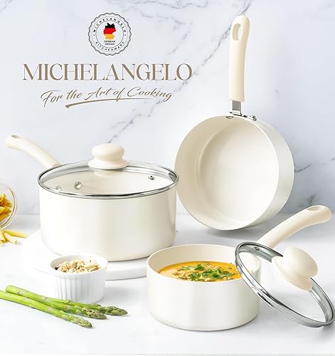 Miniatura 5 de MICHELANGELO Juego de sartenes antiadherentes, cacerola de cerámica con tapa, olla multiusos con tapa, cacerolas no tóxicas, compatible con