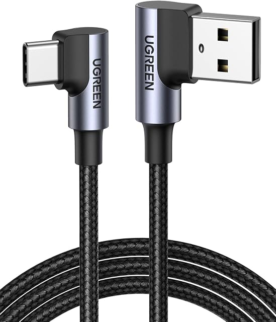 UGREEN USB C 90 Degree Cable 3A Right Angle Type C Charger Cable Fast Charging Lead Compatible with Galaxy S22 S21 Ultra Pixel 6 5 Redmi Note 9 Mi 11 Huawei P50 P40 P30 Pro (0.5M)