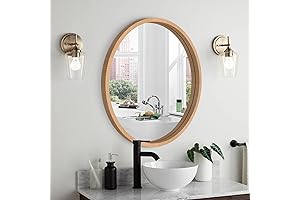 Wood Round Mirror 20" | Circle Wall Mirror for Farmhouse Bathroom Vanity Mirror
