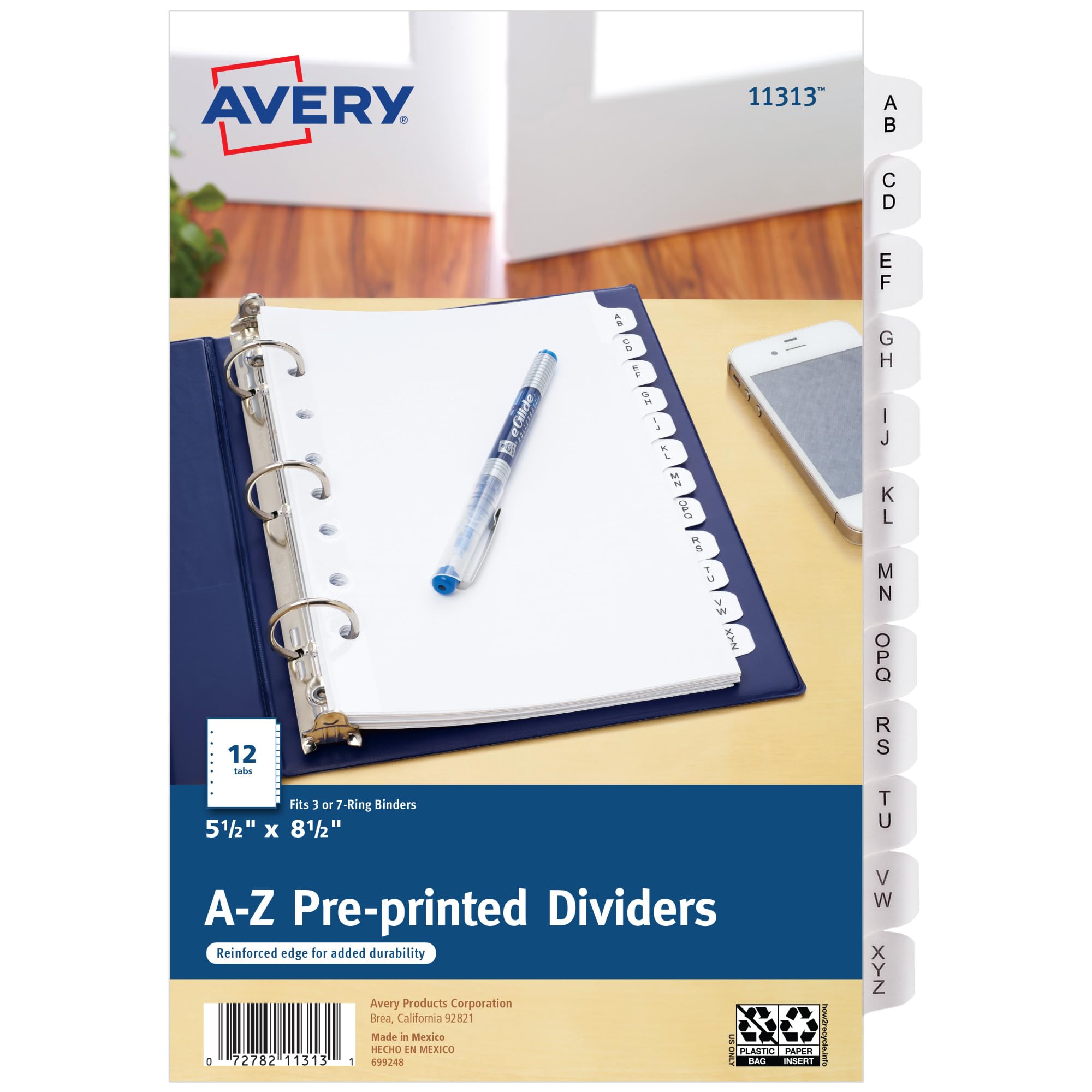 Avery 11313 Preprinted Tab Dividers, 12-Tab, 8 1/2 x 5 1/2, White