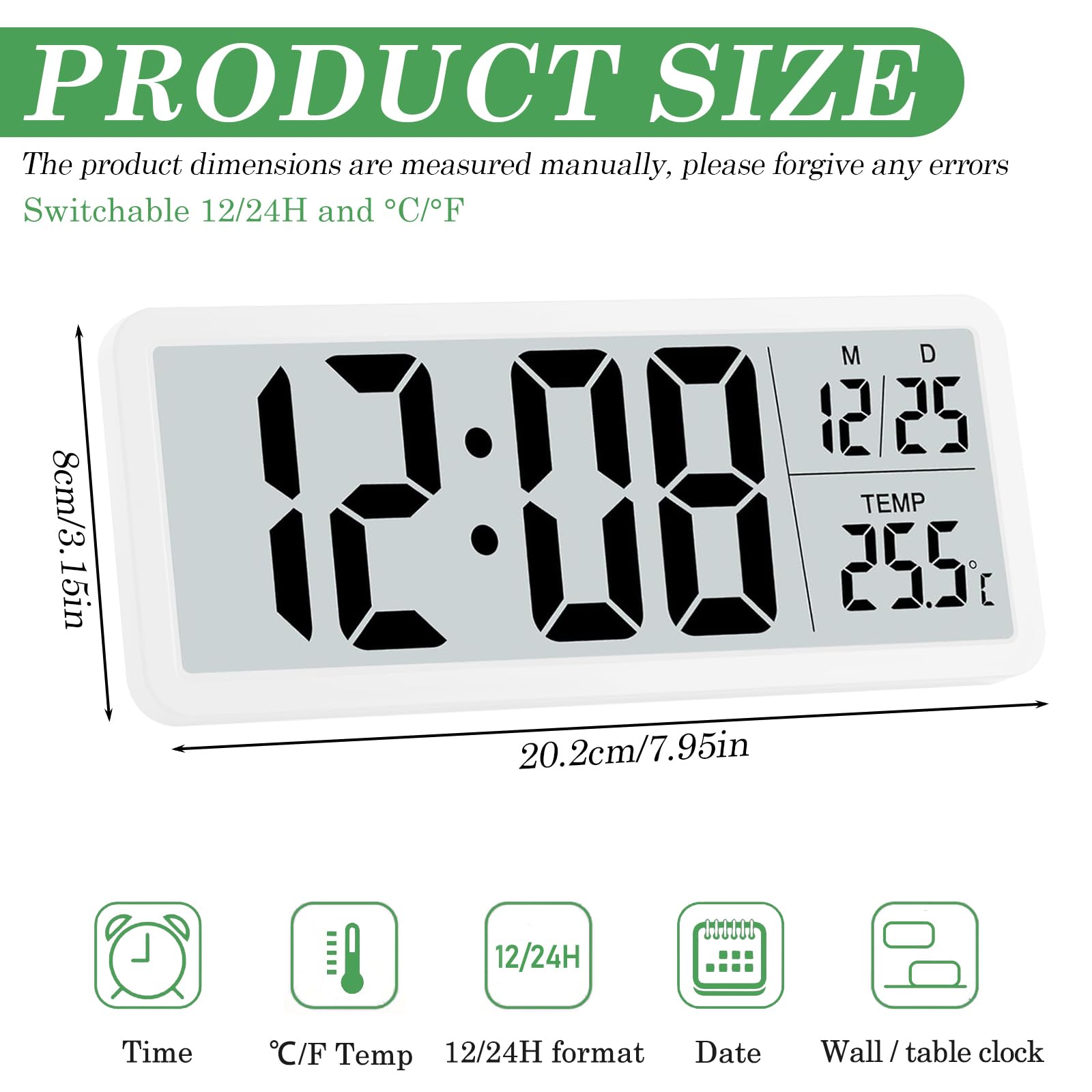 Horloge Numérique BORDEAG avec Température et Humidité, Date, pour Salon Chambre Bureau
