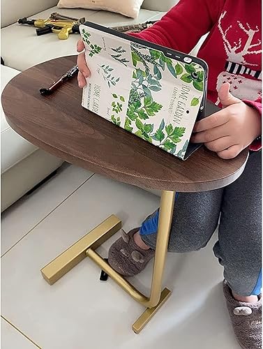 Miniatura 4 de Mesa de Centro Mesa de centro pequeña de hierro forjado de 17.7 x 11.8 x 23.6 in Mesa auxiliar ovalada de madera en forma de C, mesa auxiliar con