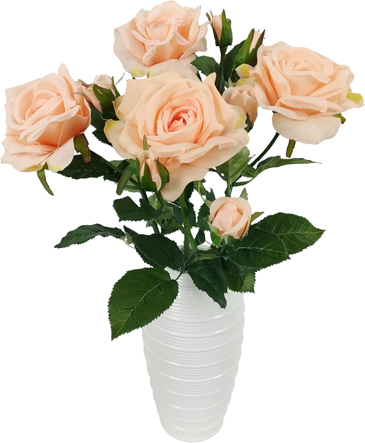 ATFL Fake Silk Real Touch Champagne Colored Roses Flowers,4 Pcs Artificial Roses with Stems for Wedding Arrangement Centerpieces Party Home Table Decorations - Image 3
