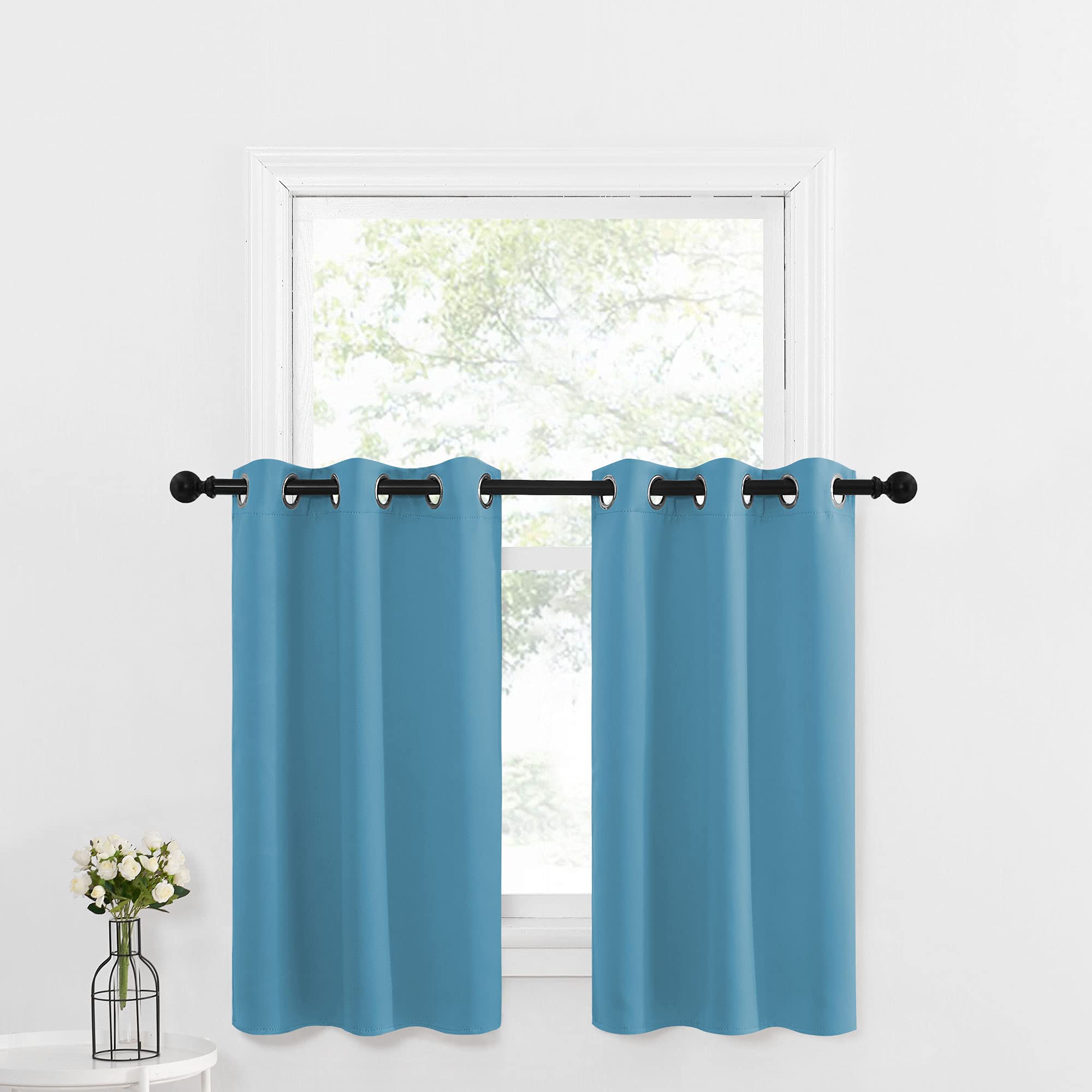 NICETOWN Thermal Insulated Window Panels - Energy Efficient Home Decor Grommet-Top Curtains for Bedroom (29 by 36 + 1.2 inches Header, Turquoise=Teal Blue, 2 Packs) โ image 1