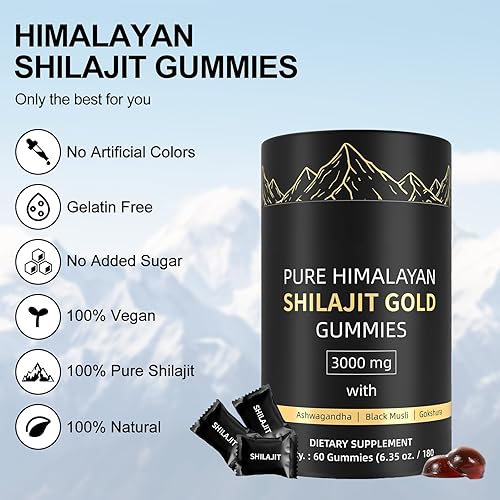 Miniatura 5 de Gomitas Shilajit, gomitas puras de oro Shilajit del Himalaya, sin azúcar añadida con Ashwagandha, Gokshura, ácido fúlvico y más de 85 minerales
