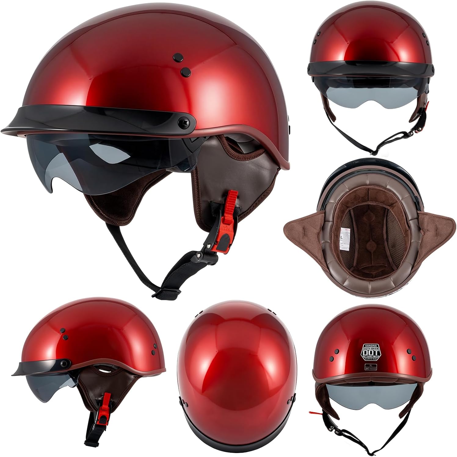 DOT Approved Motorcycle Half Helmet for Adults, Lightweight Retro Open Face Half Shell Helmet for Cruiser Scooter Chopper Moped Street Bike, Men Women Universal Casco