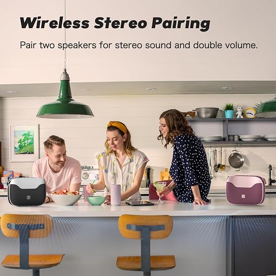 DOSS SoundBox H100 Handbag-Styled Bluetooth Speaker with Rose Gold & Copper Pink Panel, 50W Immersive Sound, 24H Playtime Physical Bass/Treble Knobs, Stereo Pairing, Portable Handle for Home,Travel