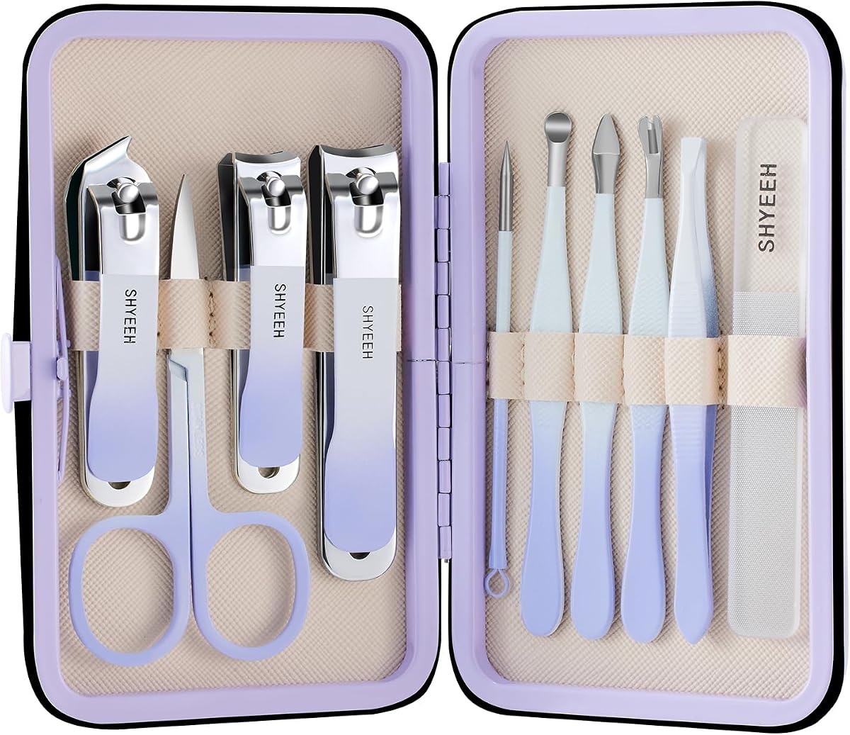 Manicure Set, 10 pcs High-Carbon Steel Nail Clippers Set, Portable Mini Manicure and Pedicure Kit, Travel Grooming Nail Kit with Leather Bag for Men and Women