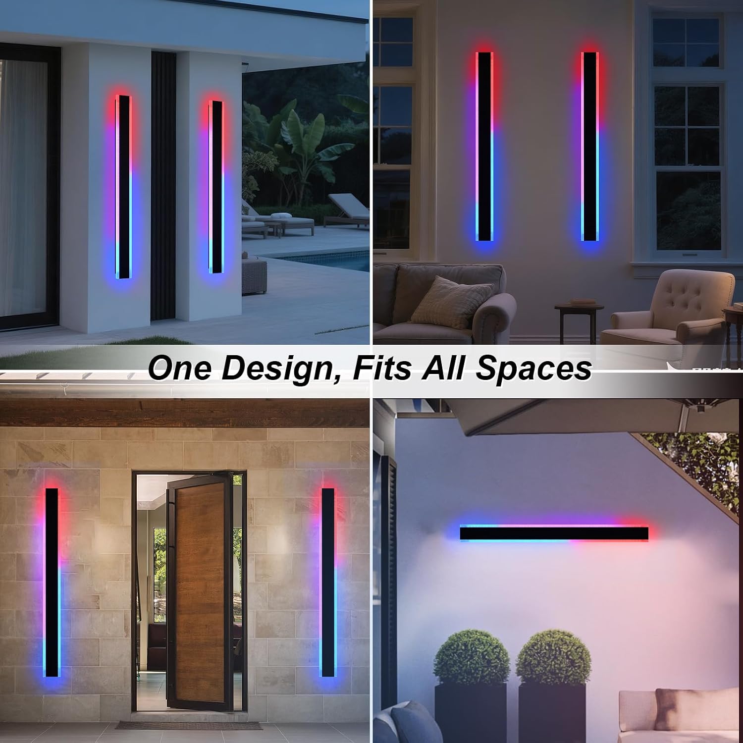 Yaohong 2 Pack 48 Inch Outdoor RGB Long Wall Lights for Porch, Modern Waterproof Dimmable Wall Mounted Light Fixtures with Remote, Exterior Lighting Fixtures for House Entryway Patio Garage