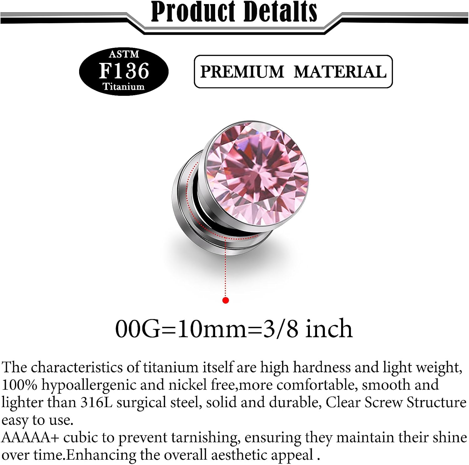 10G-00G Astm F136 Titanium Gauges Tunnels for Ear Screw Fit Back Ear Gauges Tunnels Plug Earrings Expander Stretcher Piercing Jewelry for Women Men Silver Gold 1 Pairs
