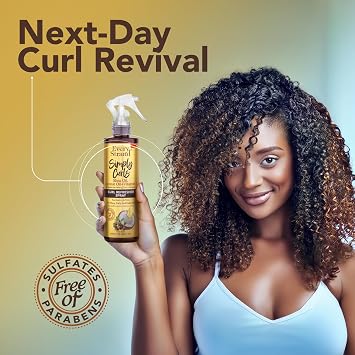 Every Strand Simply Curls Curl Refresher Spray 8 oz, Second Day Curl Reviving Spray with Coconut Oil, Shea Butter, and Vitamin E for Wavy and Curly Hair