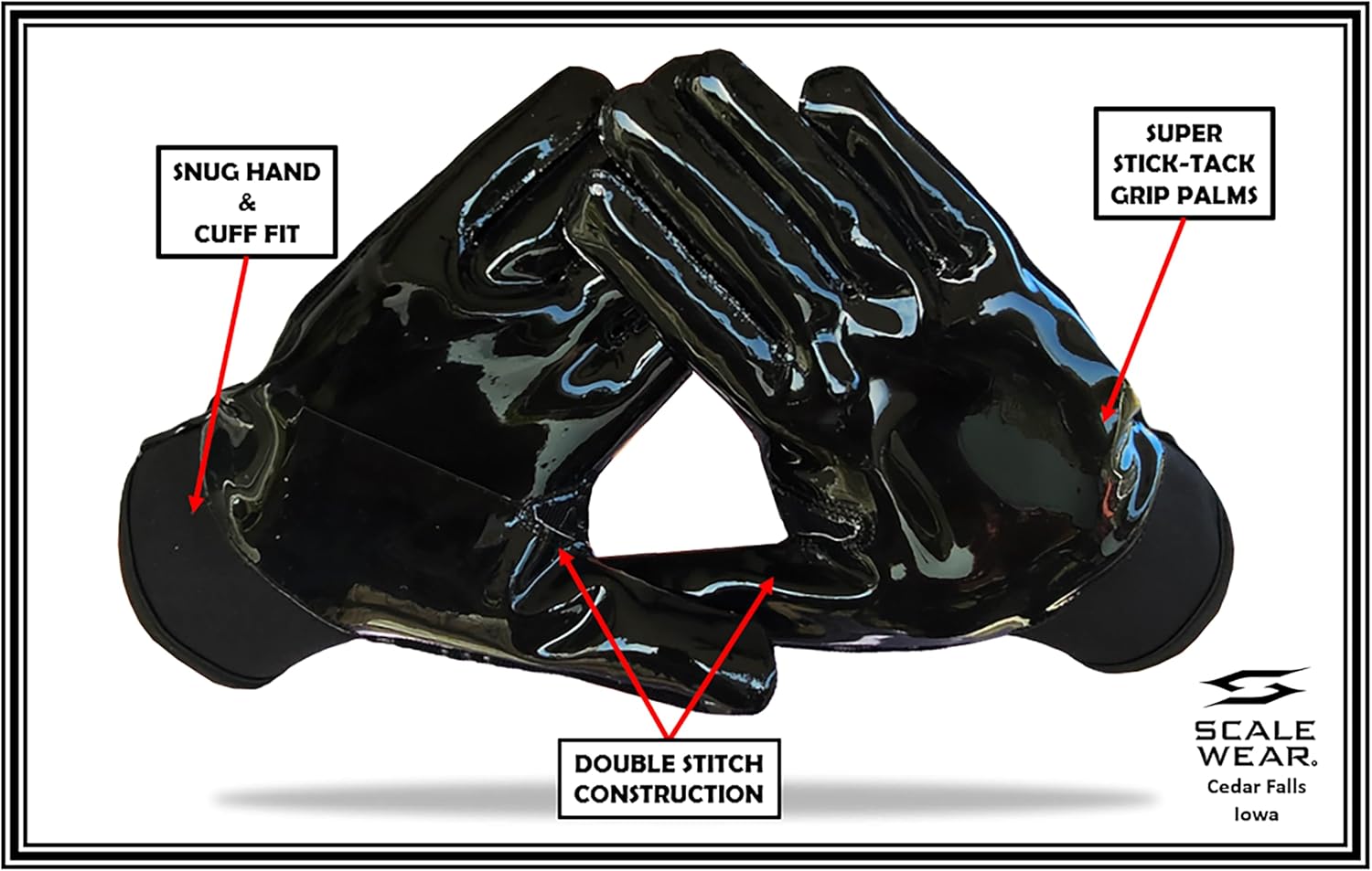 Stealth Beast Football Receiver Gloves - Tacky Sticky Grip Skin Tight Adult Pro Elite Super Performance Youth Man Boy Men Sizes