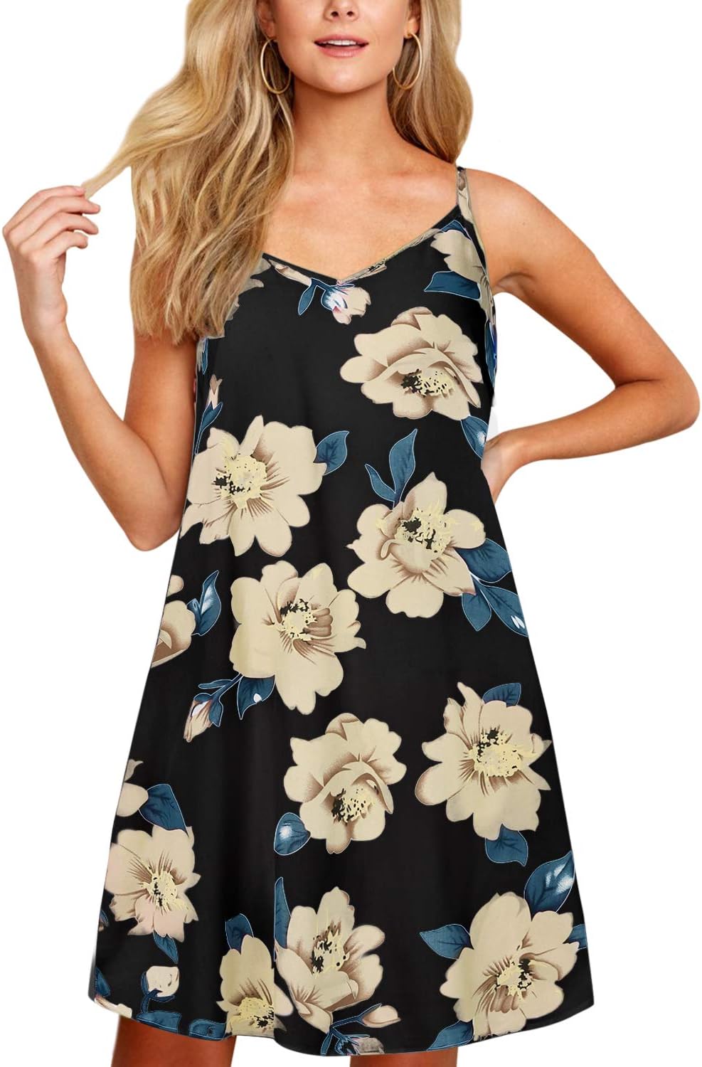 SUNNYME Women's Summer Bohemian Dresses Floral Print Straps Casual Loose Plus Size Dress