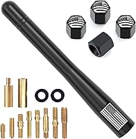 Vista 13 de Antena de Automóvil Camión con Tapas de Válvula de Neumático Bandera Americana Universal Repuesto Corto para GMC Sierra Chevy Silverado Dodge Ram