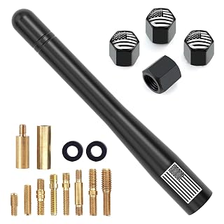 Car Truck Short Antenna 4" with Tire Valve Caps American Flag Universal Replacement for GMC Sierra Chevy Silverado Dodge Ram 1500 2500 3500 Ford F150 F250 F350 Super Duty Bronco Raptor, Black - Amazon product rated Grade A