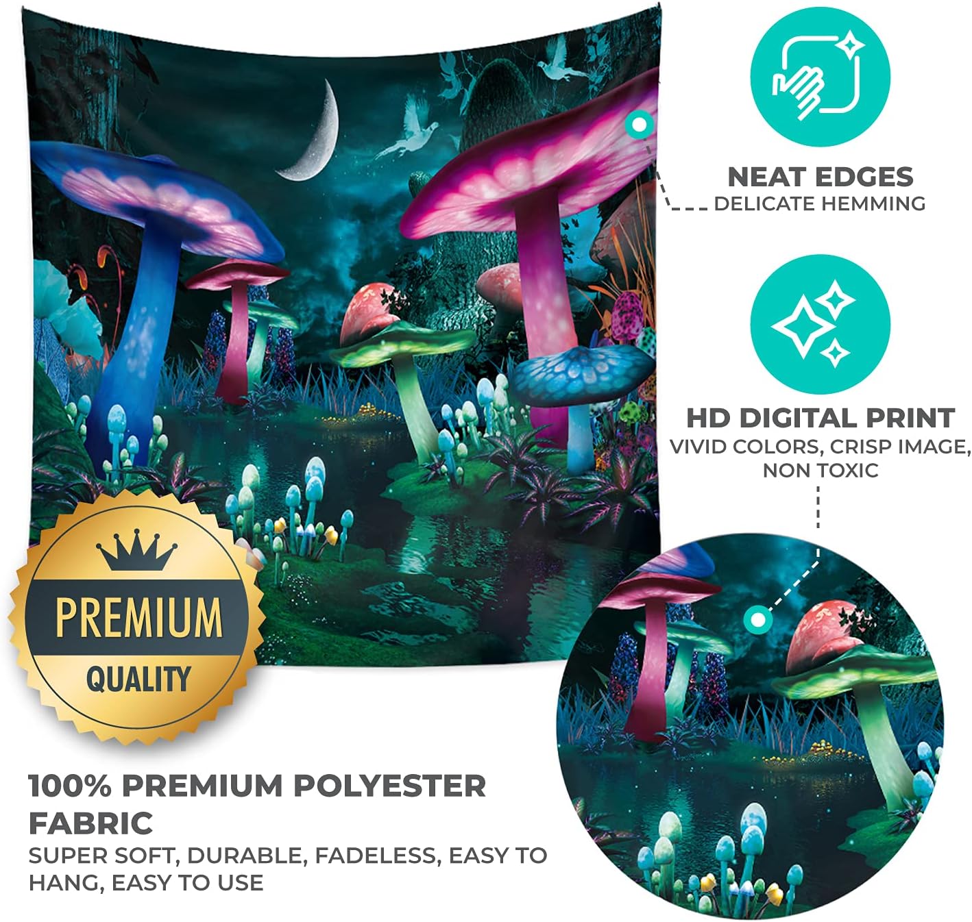 Artwove Mushroom Tapestry Psychedelic Trippy: Mystic Fantasy Plants Black Wall Art Hanging Decor Aesthetic for Men Women Dorm Home Living Room Bedroom(Small: 59.1"W x 51.2"H) : Everything Else