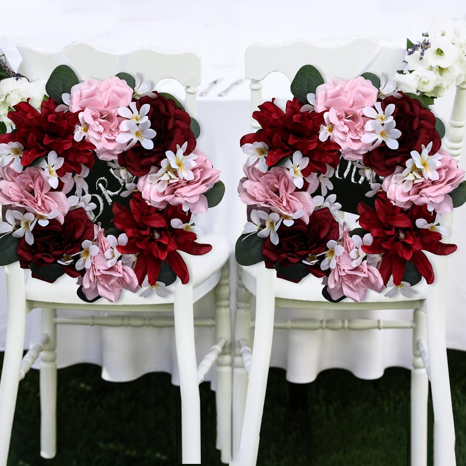 Artificial Flower Candle Rings - 6 Inch Inner Rose Floral Wreaths with Butterflies for Wedding Bridal Event Table Centerpieces Backdrop Decorations (Burgundy & Pink, 6 X Candle Rings)