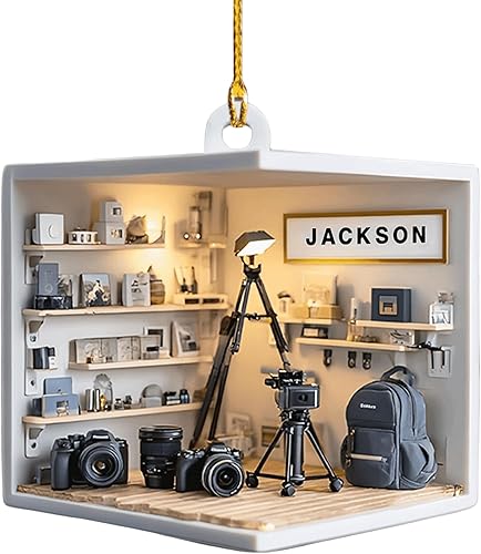 Adorno de fotografía personalizado mini cámara de acrílico plano 2D con nombre personalizado, regalo único para fotógrafo, cineasta, editor o