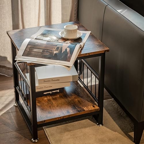 Miniatura 8 de WAYTRIM Mesa auxiliar de almacenamiento, mesa auxiliar industrial, mini soporte para nevera, mesa de café con marco de metal grande para sala de