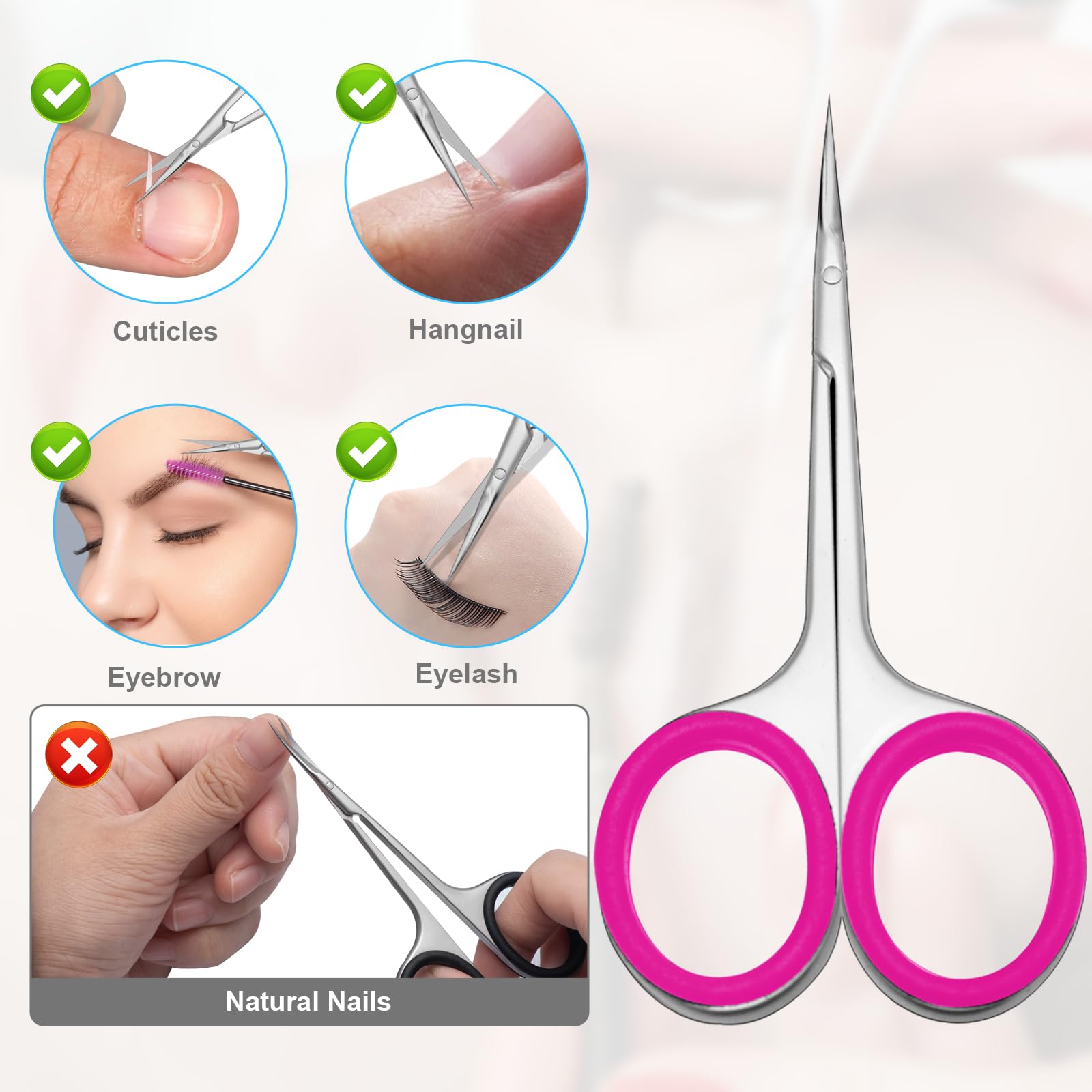 CGBE Forbicine per Cuticole Professionale in Acciaio Inossidabile 420, Forbici per Cuticole con Punta Curva (Rosa)