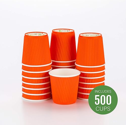 Vista 277 de Vasos de café de papel aislado de pared corrugada, 8 oz, Anaranjado