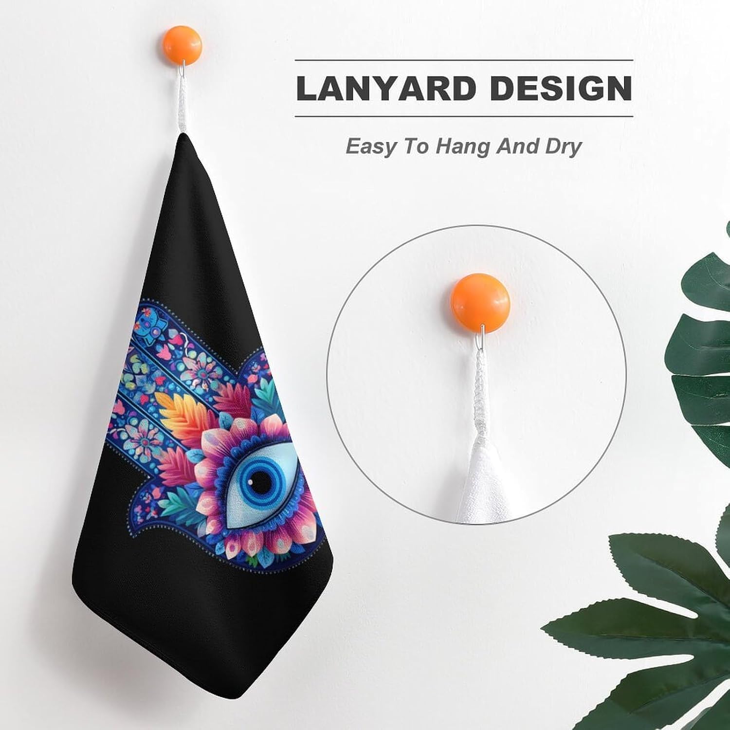 Hamsa Hand Microfiber Hand Towels for Bathroom Soft Absorbent Bath Kitchen Towel with Hanging Loop 4PCS
