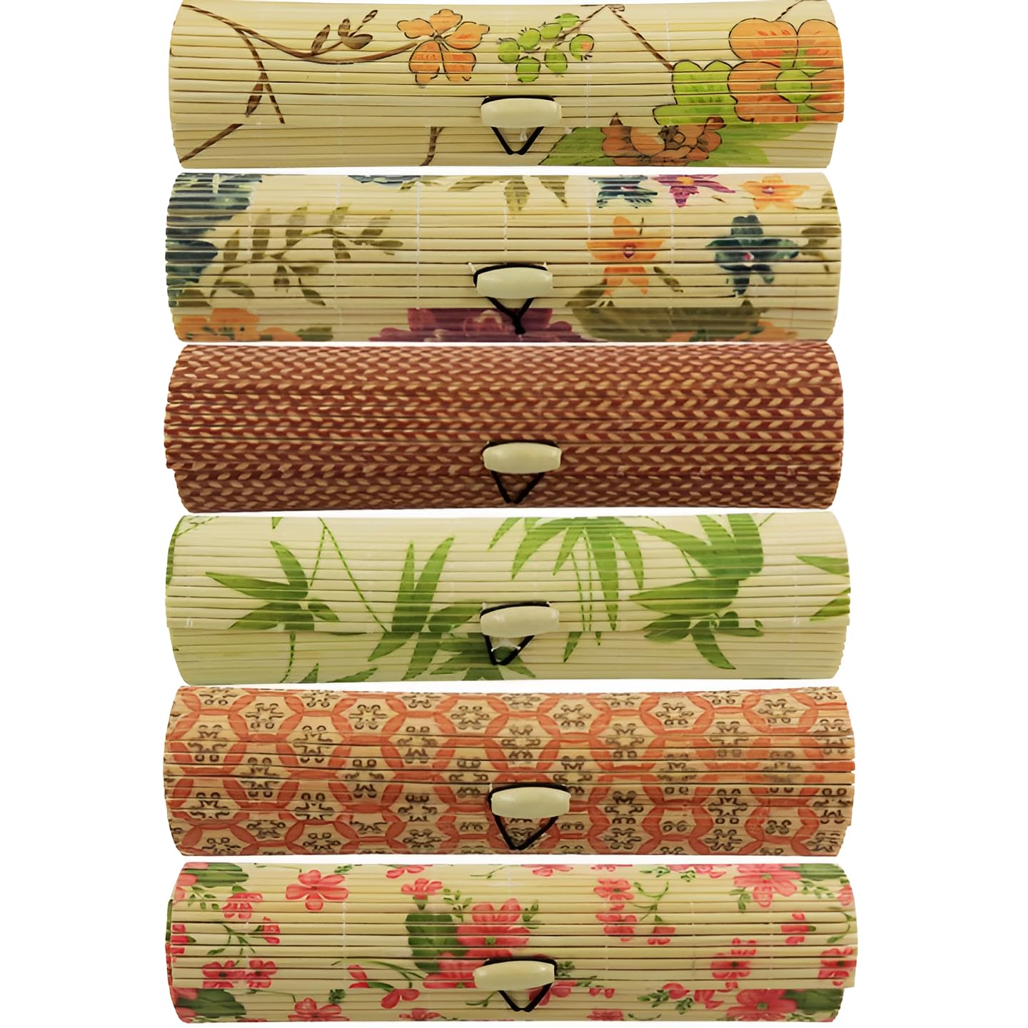 VINTAGERVINTAGER Elegant Bamboo Jewelry Storage Box Set | Long Round Design with Natural Finish | Eco-Friendly Multipurpose Organizer for Rings, Earrings & Trinkets | Compact & Stylish (Pack of 6)