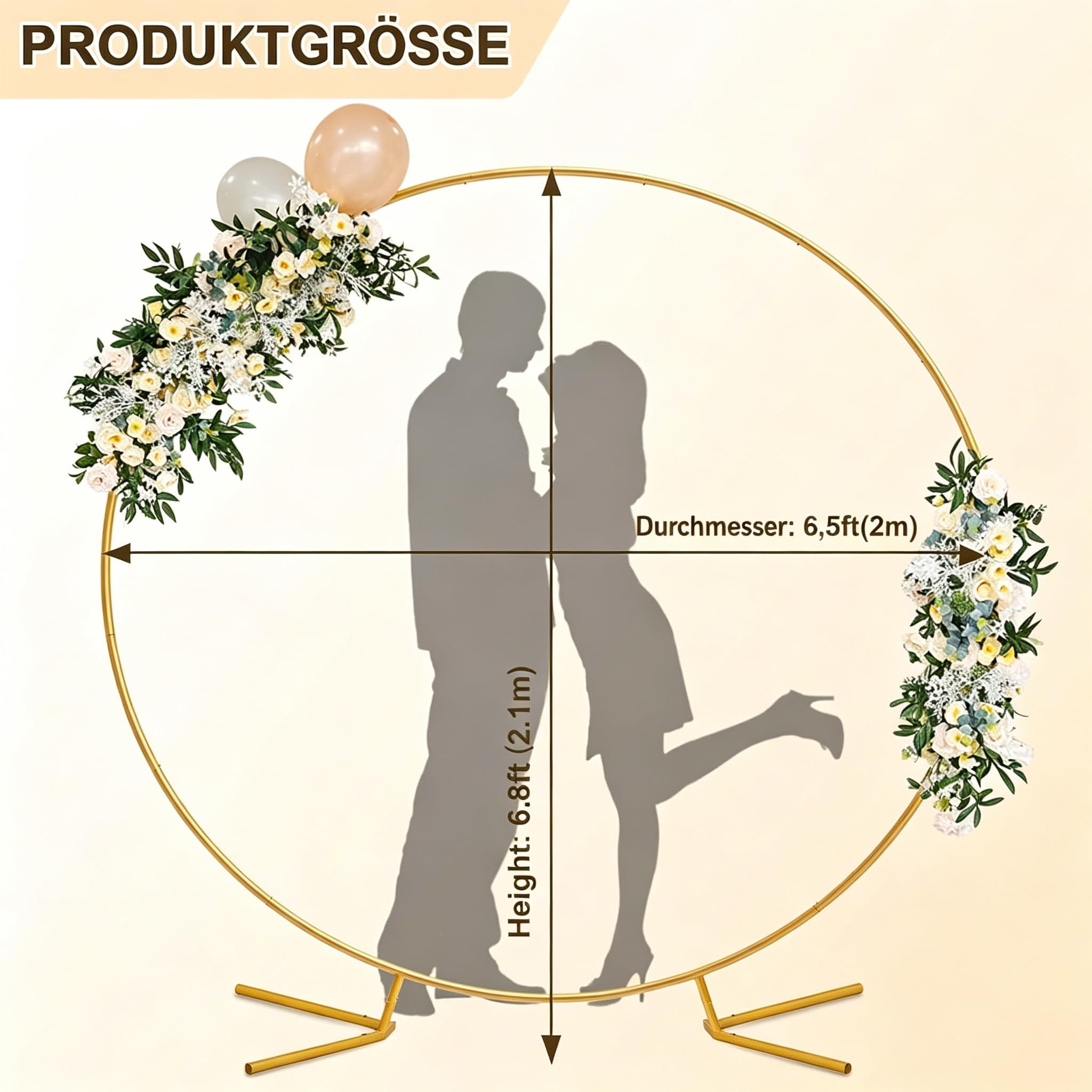 Hochzeitsbogen 2x2M Gold Ballonbogen Ständer Metall | Hochzeitsbogen Gestell, Ballondekoration, Hochzeit Babyshower Geburtstag Jubiläum Party, Fotohintergrund DIY Girlande Deko
