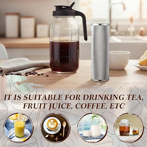 Miniatura 6 de Acellegic Filtro de café frío con cepillo para 64 onzas2 cuartos de galón de boca ancha, infusor de tarro Mason de acero inoxidable 304, filtro de