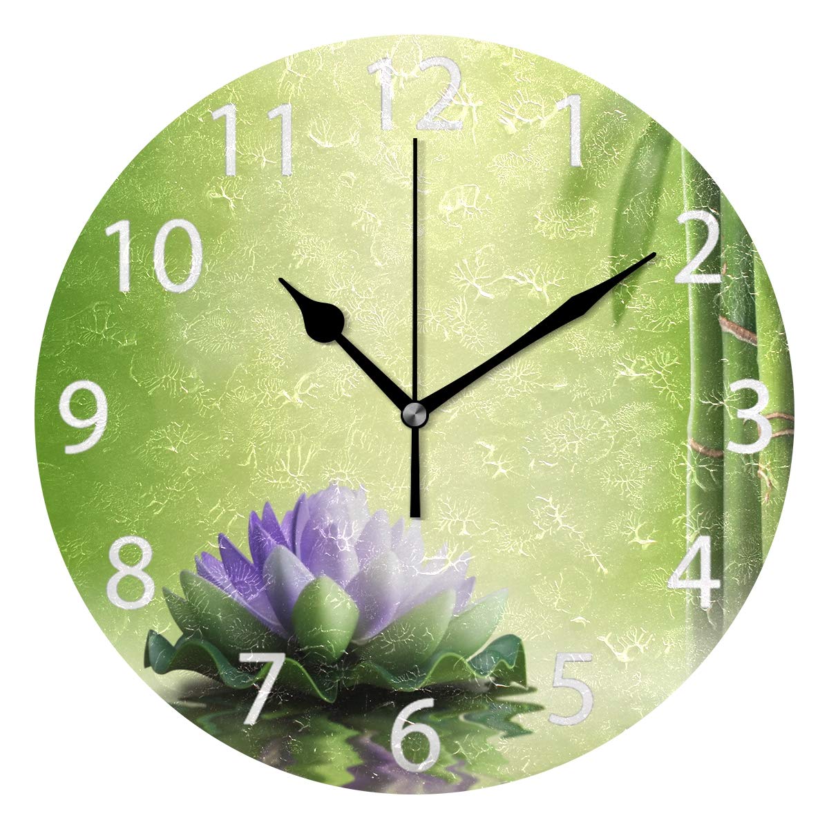 senya Zen Garden Theme Decor Purple Lotus Round Wall Clock, Silent Non Ticking Oil Painting Decorative for Home Office School Clock Art