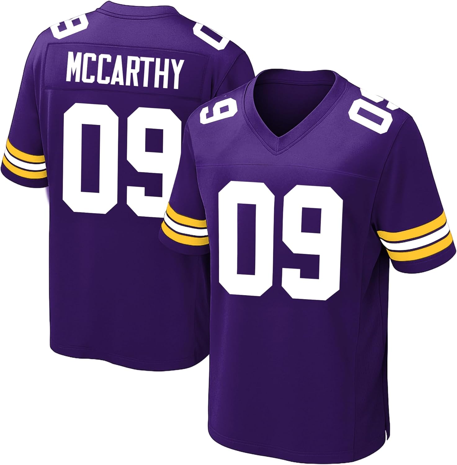 Custom Mens/Youth Football Stitched T-Shirt for Sports Fan Purple & Gold No Brand/Logos Gift Great for Game Day