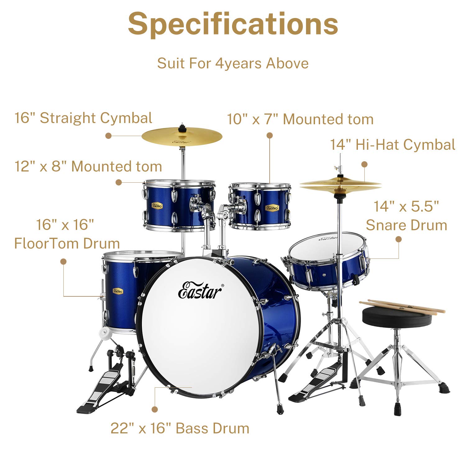 Buy Drum Set Eastar 22 inch Drum Sets for Adults 5 Piece Drum Kit Full